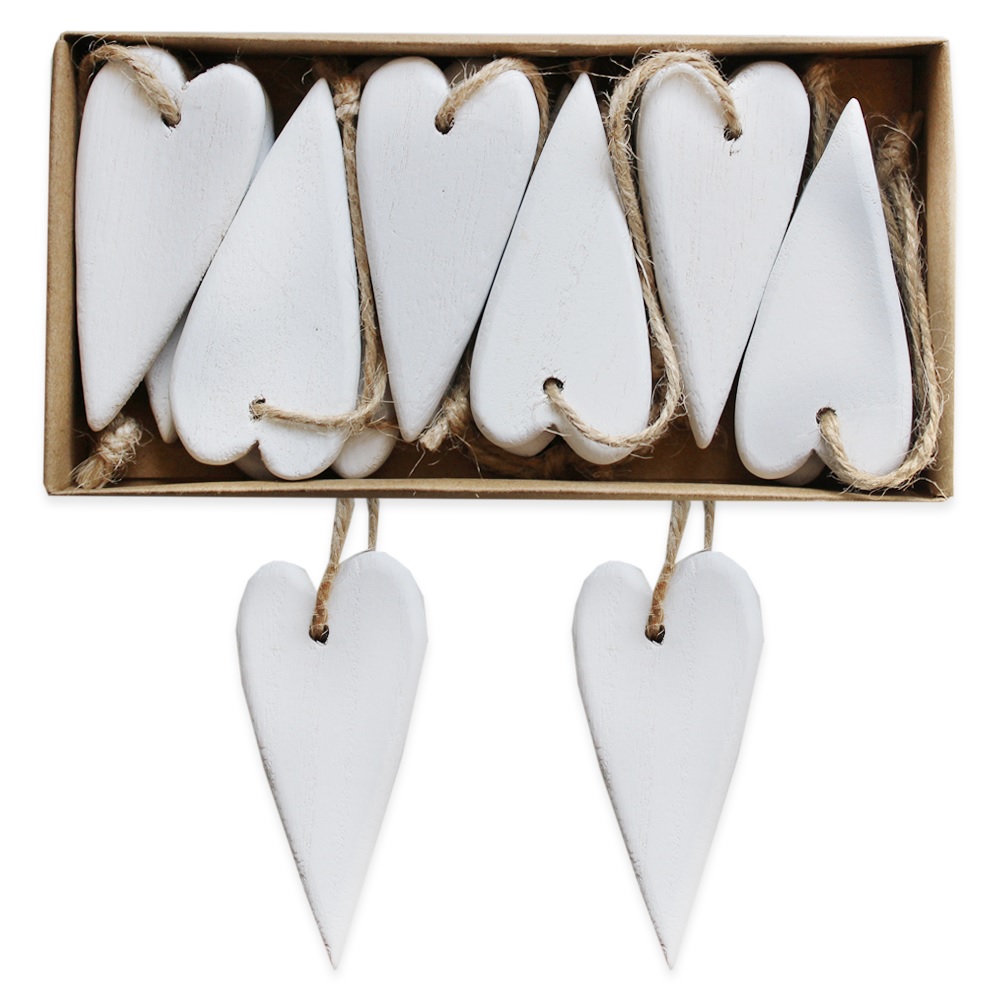 Srdce závěs dřevo 12ks 7cm bílá